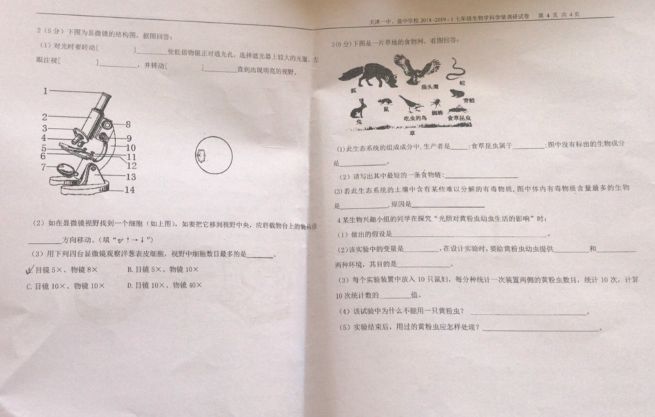 益中学校2018年第一学期期中考试卷（生物）.pdf_第3页