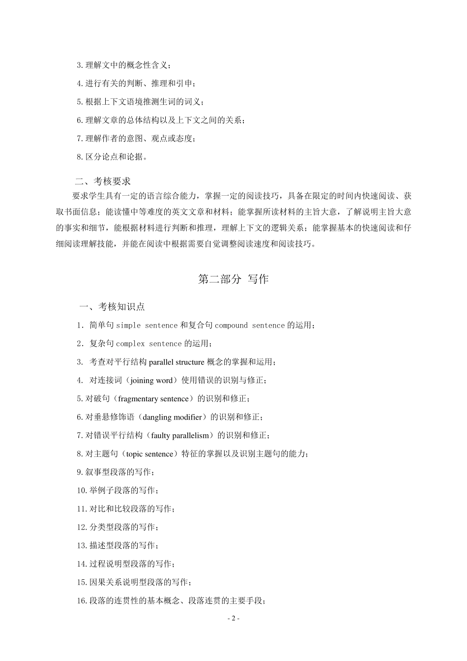 2019年专插本-英语《英语阅读与写作》考试大纲.pdf_第2页