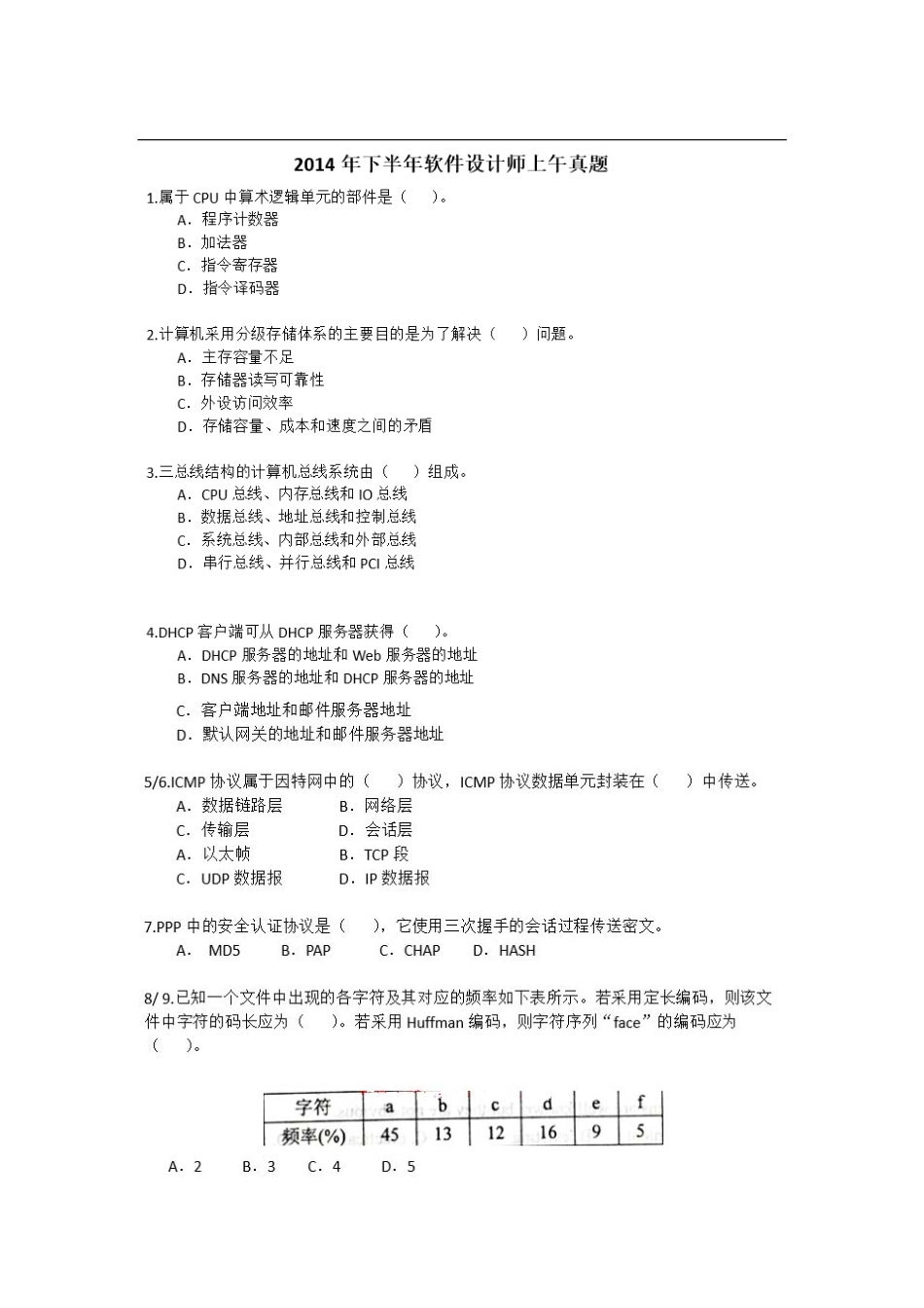 2014年下半年软件设计师真题及答案（上午下午）.pdf_第1页