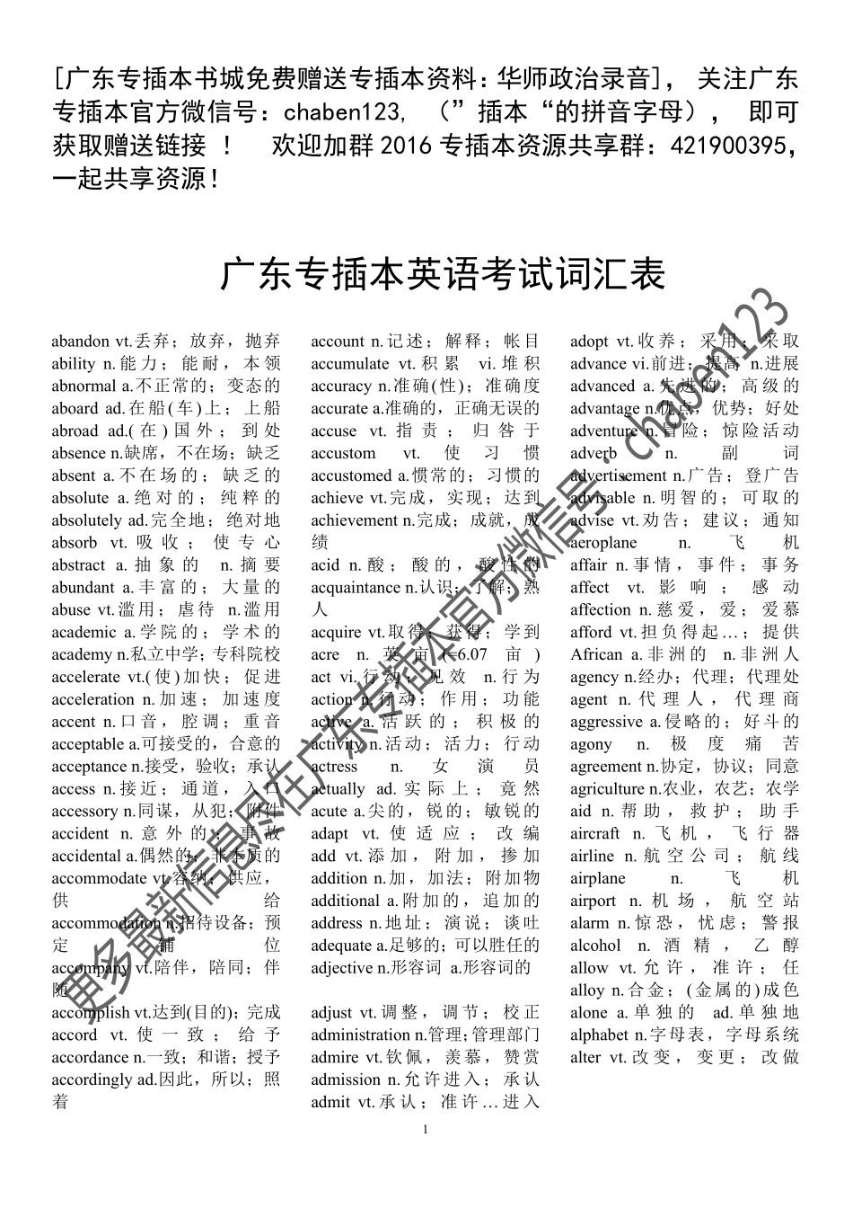 2016广东专插本大学英语词汇表.pdf_第1页