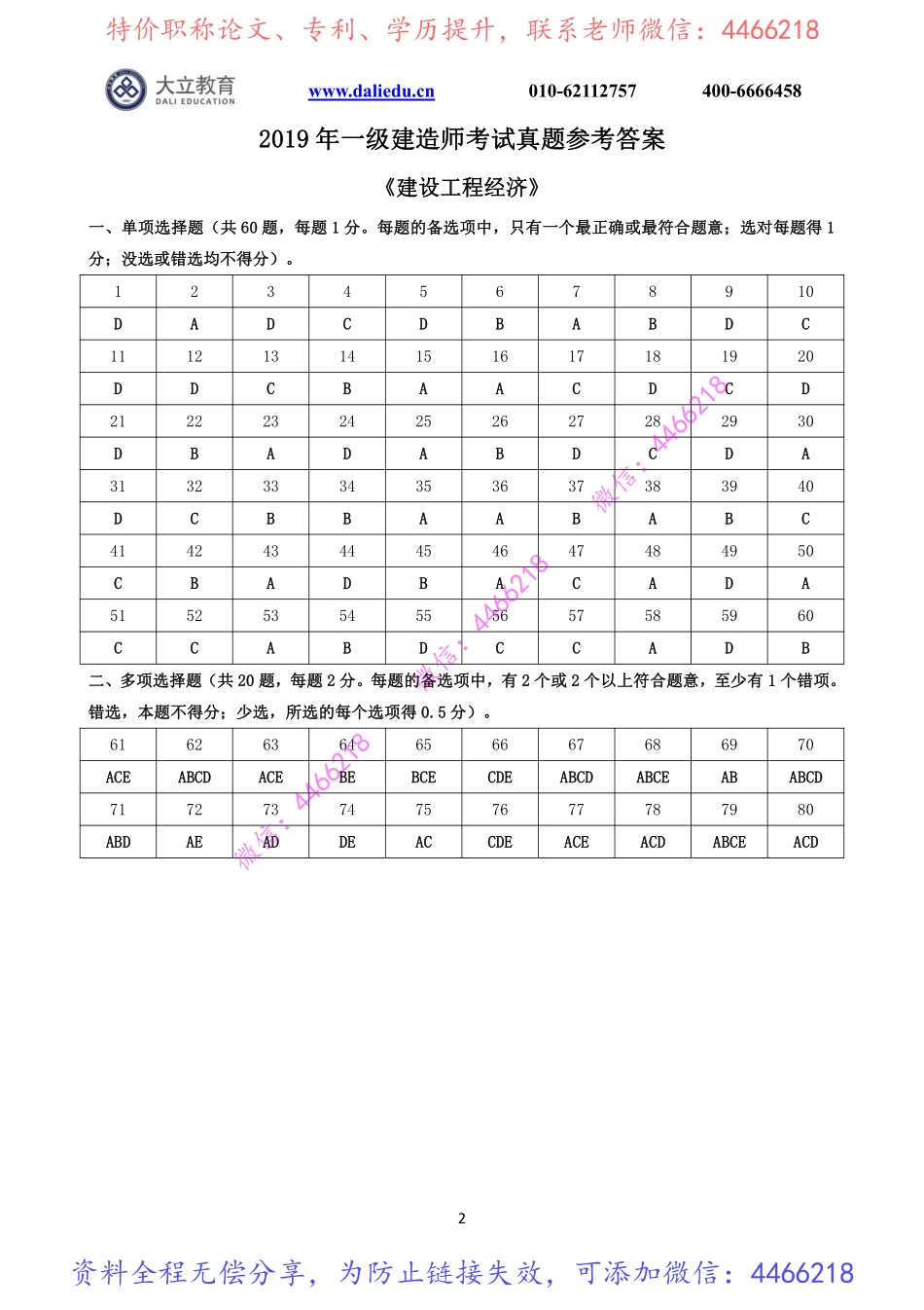 2020～2016一建《经济》真题参考答案.pdf_第2页