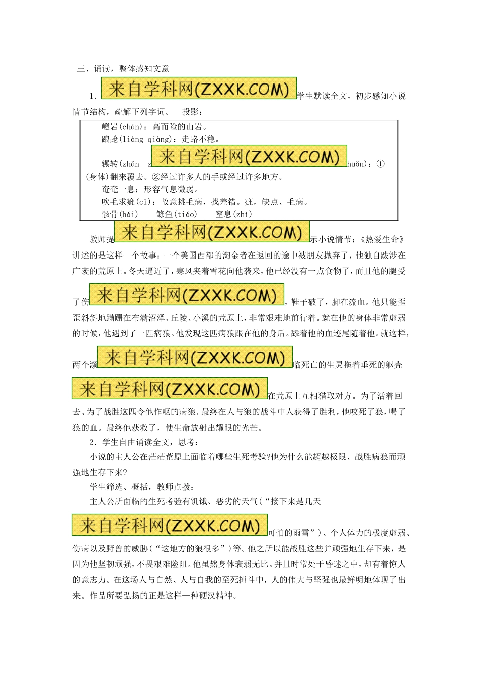 《8 热爱生命（节选）》教案 新人教版.doc_第2页
