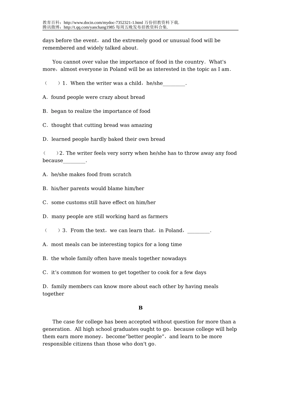 【豆丁★教育百科】2012年小学英语特岗教师招聘考试冲刺题六.doc_第2页