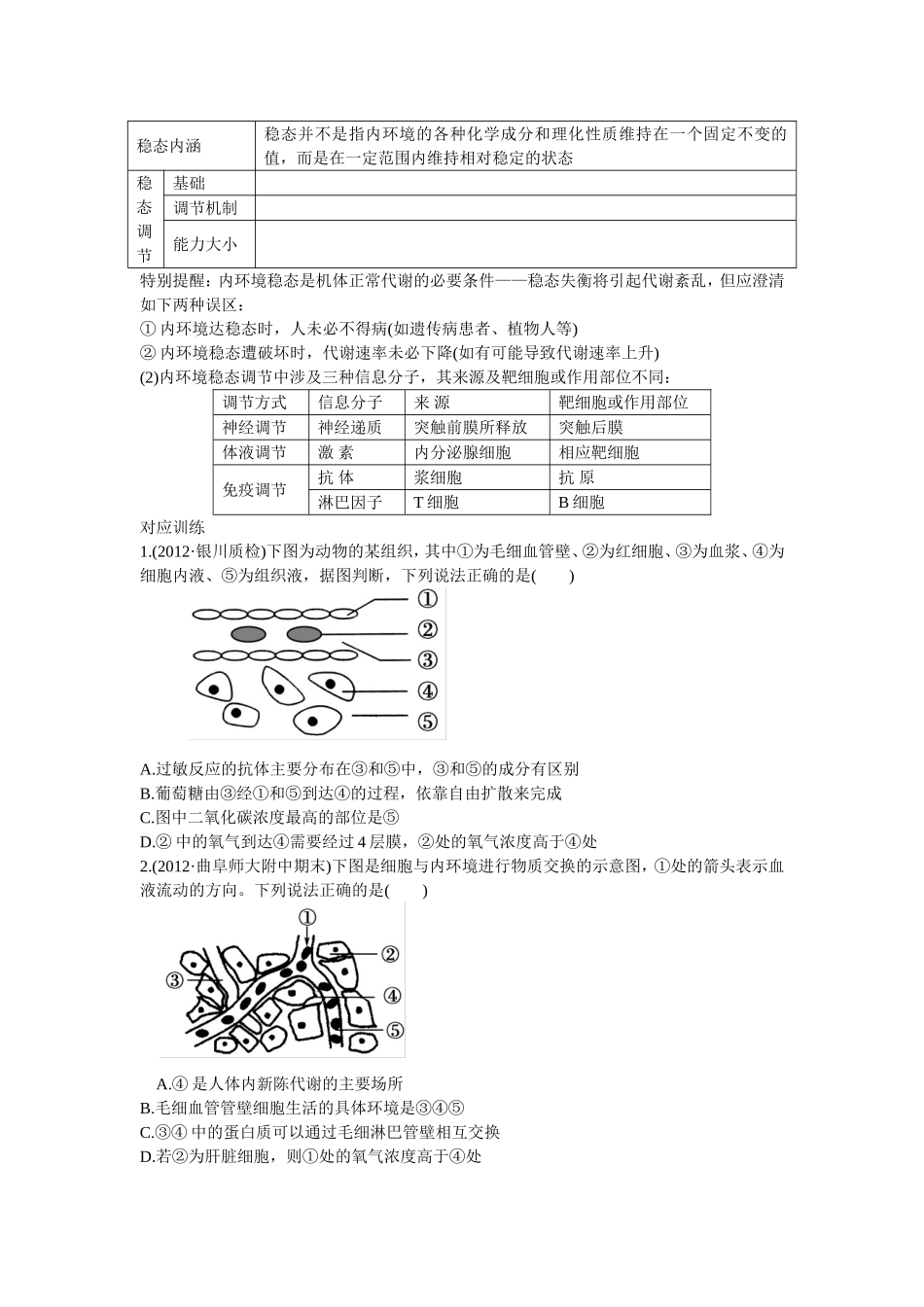 2013届高考生物一轮复习学案：第8单元 人体的内环境与稳态.doc_第3页
