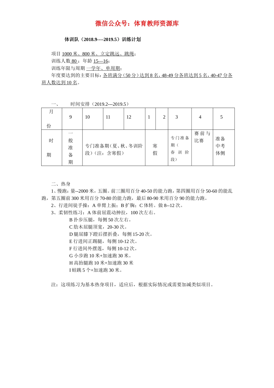 初三中考体育训练计划.doc_第1页