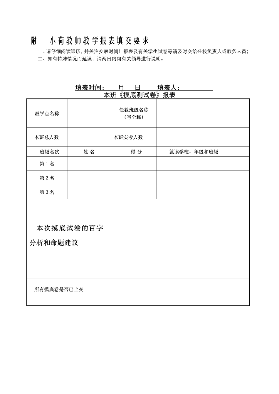 ⑥2015年春季班《小荷教师教学报表》4种.doc_第1页