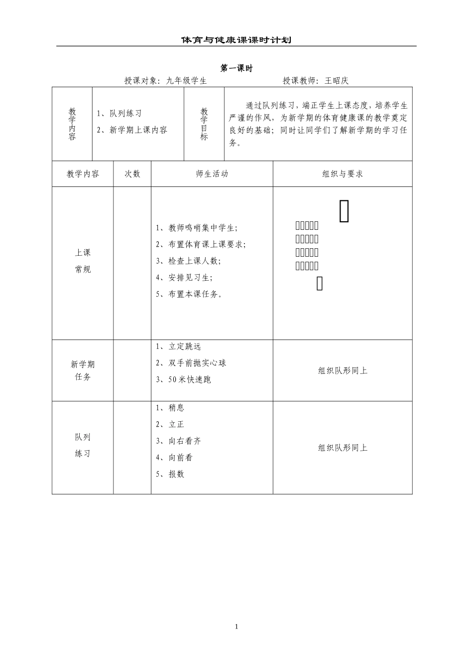 初中九年级体育与健康教案(1).doc_第1页