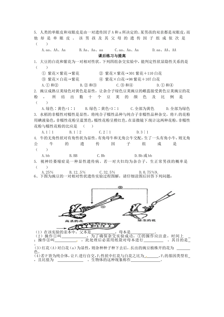 必修二第一章第1节《孟德尔的豌豆杂交实验（一）》第一课时导学案.doc_第3页