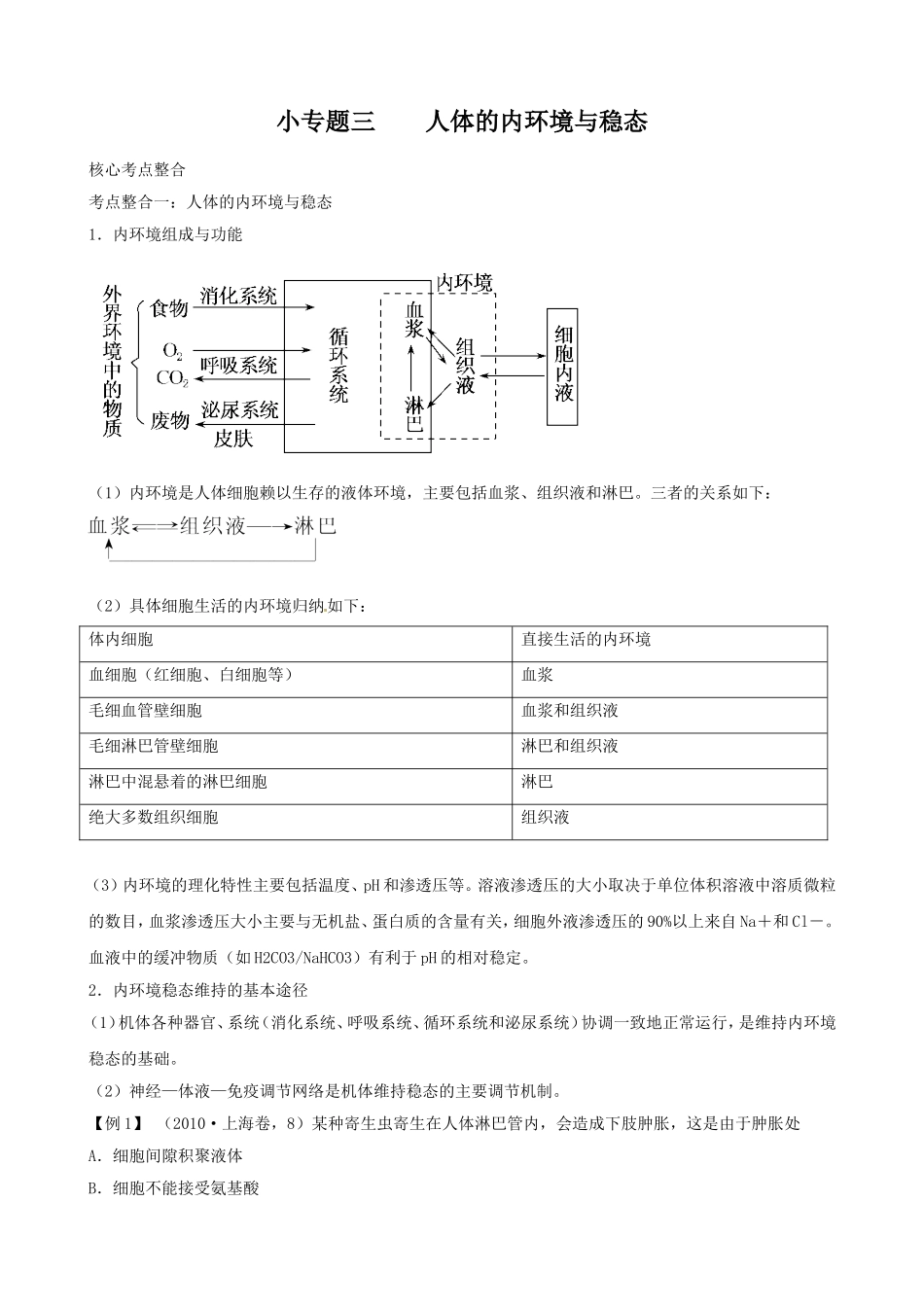 高三生物复习学案：专题5 个体的稳态与调节3 人体的内环境与稳态.doc_第1页
