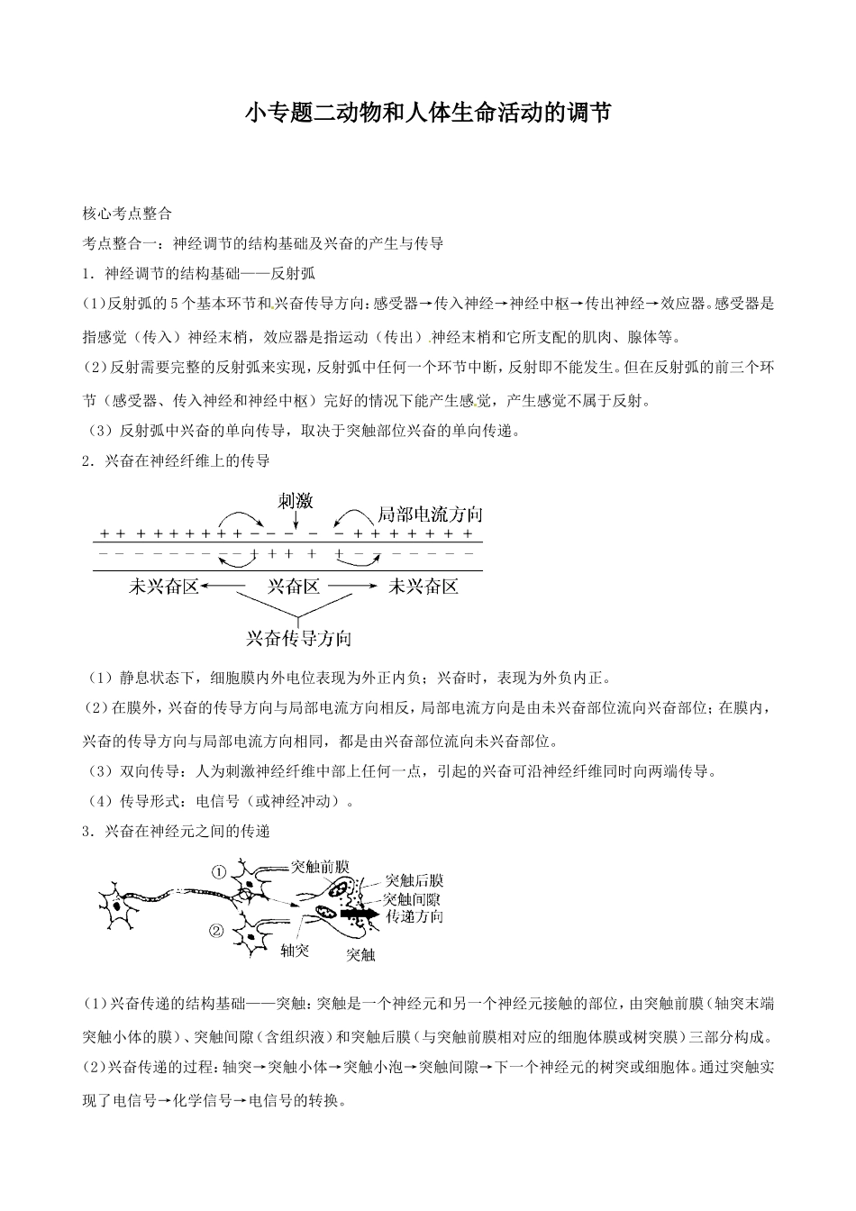 高三生物复习学案：专题5 个体的稳态与调节2 动物生命活动的调节.doc_第1页