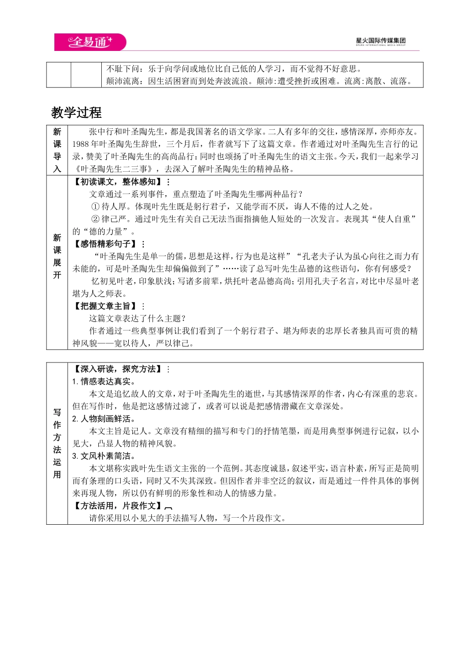 人教版七年级下教案第四单元13 叶圣陶先生二三事.doc_第2页