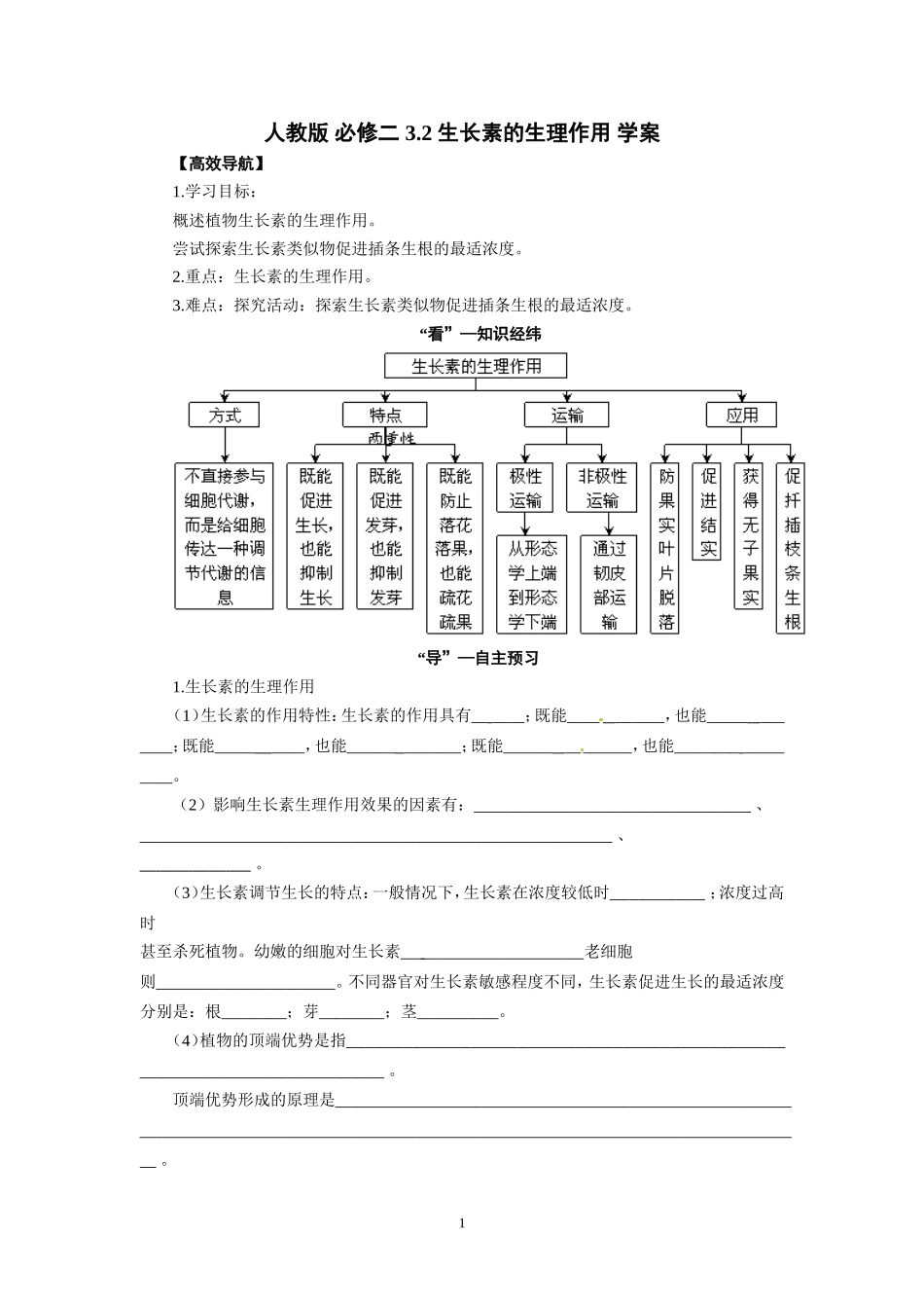 高中生物精品学案：3.2 生长素的生理作用.doc_第1页