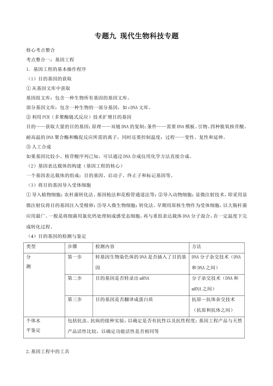 高三生物复习学案：专题9 现代生物科技专题.doc_第1页