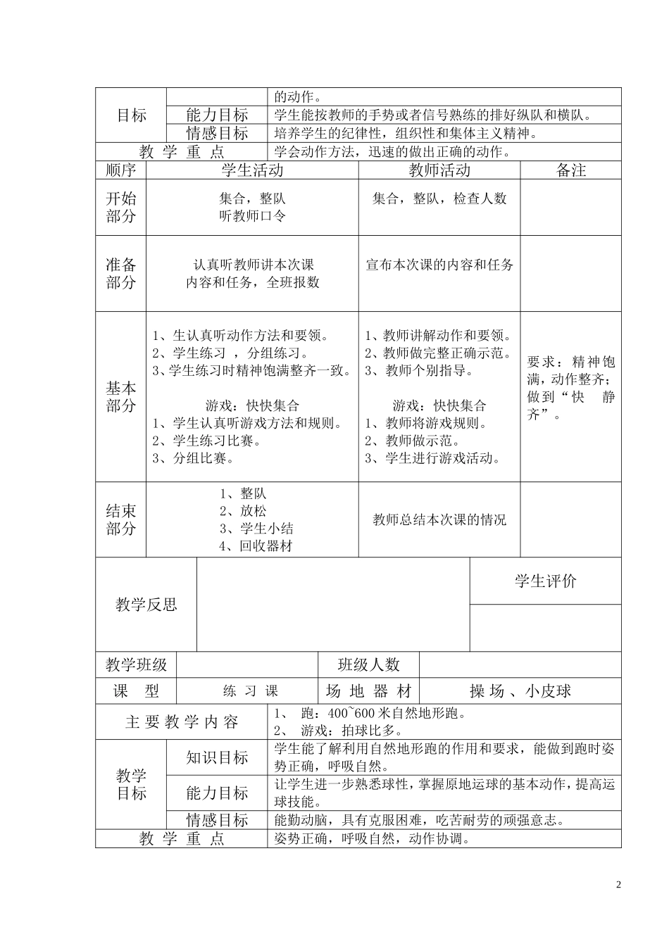 小学二年级体育教案(1).doc_第2页