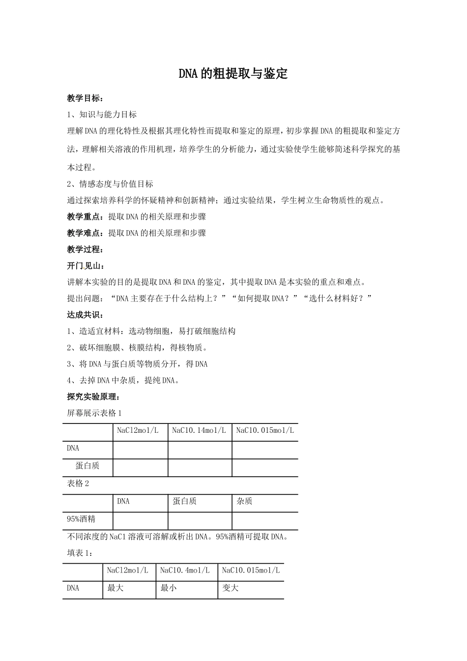 生物：5.1《DNA的粗提取与鉴定》教案（新人教版选修1）高二.doc_第1页