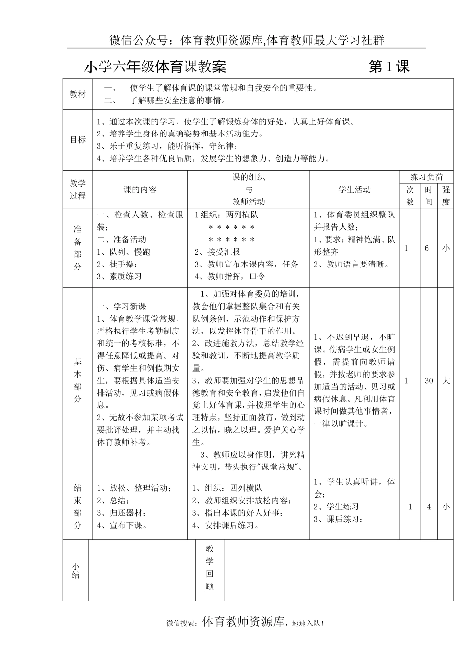 小学六年级体育课教案 (1).doc_第1页