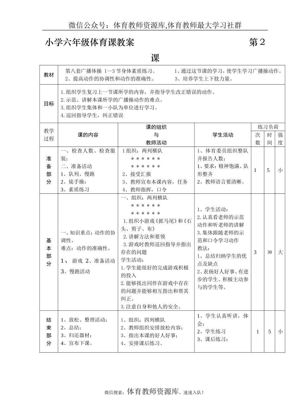 小学六年级体育课教案 (1).doc_第2页