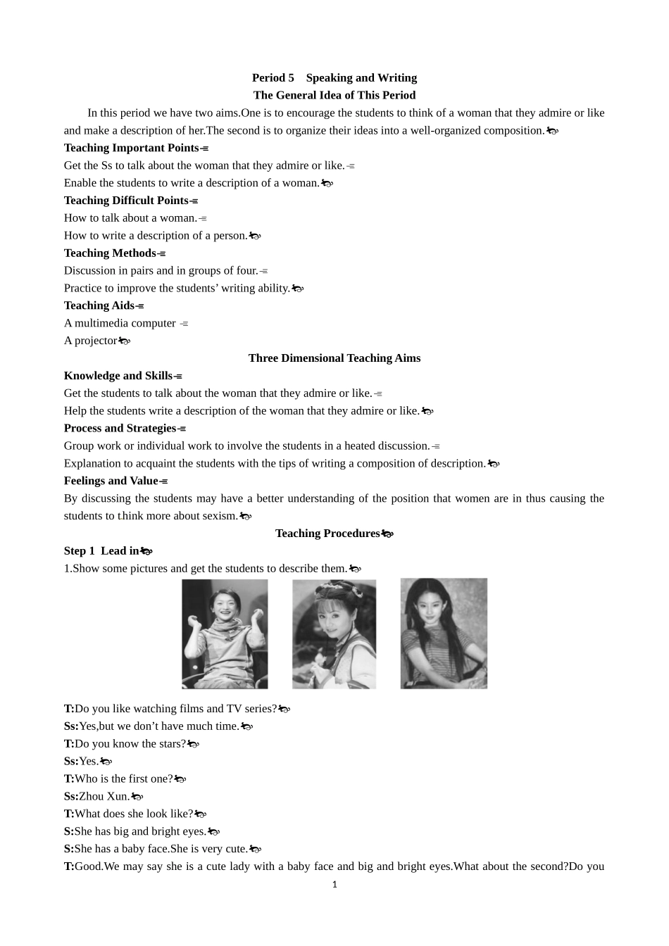 Unit 1 Women of achievement Period 5 Speaking and Writing 优秀教案（人教版必修4）.doc_第1页