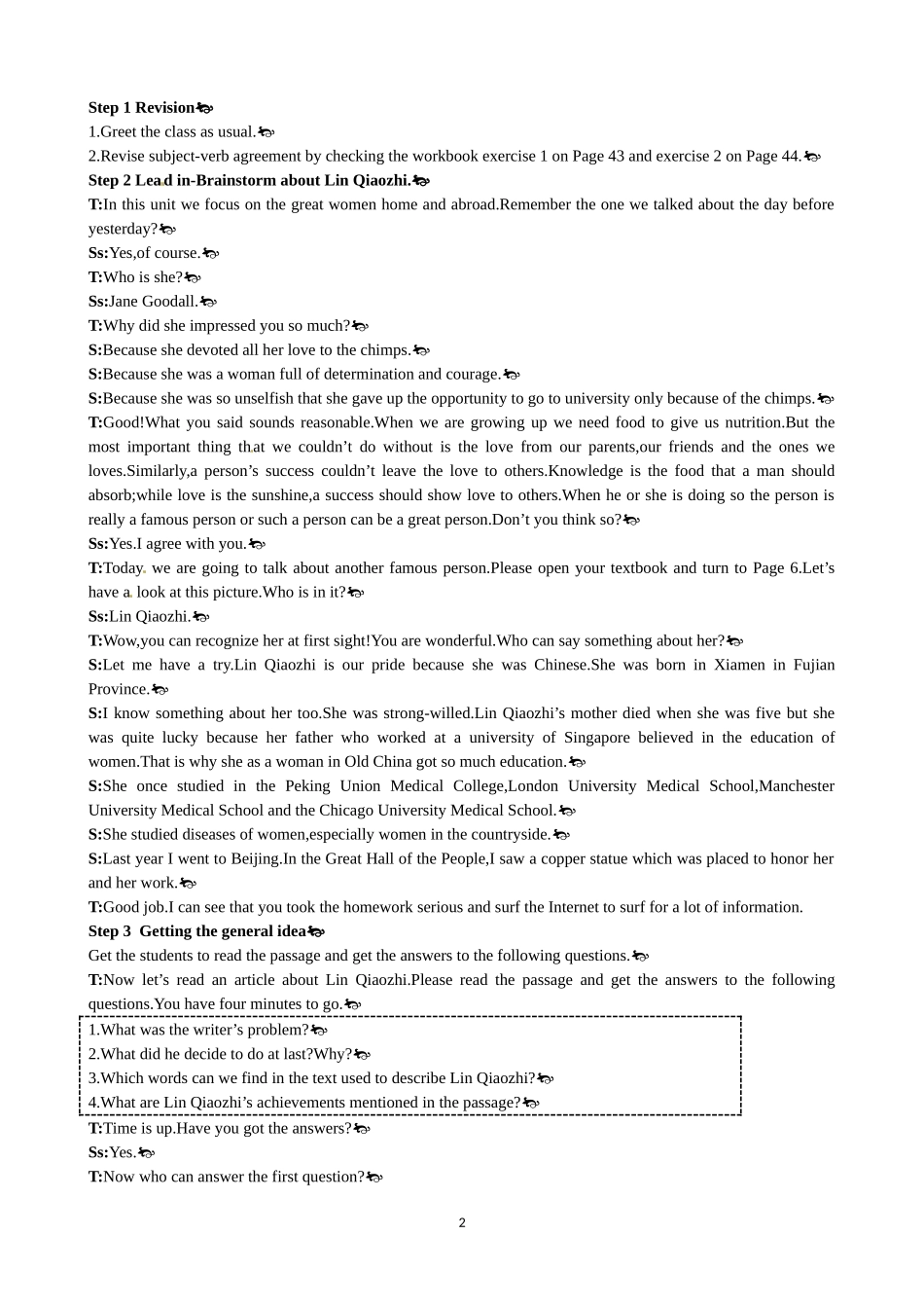 Unit 1 Women of achievement Period 3 Extensive Reading 优秀教案（人教版必修4）.doc_第2页