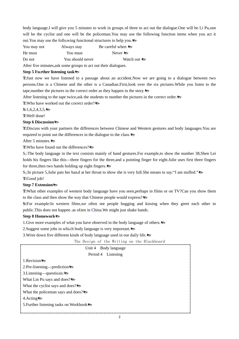 Unit 4 Body languange Period 4 Listening 优秀教案（人教版必修4）.doc_第2页