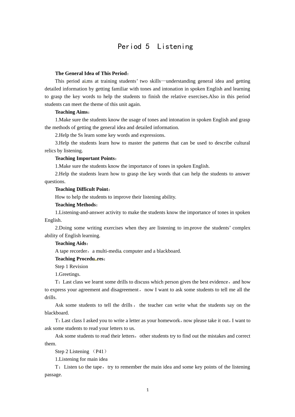 必修二（Unit1 Cultural relics--Period5 Listening）.doc_第1页