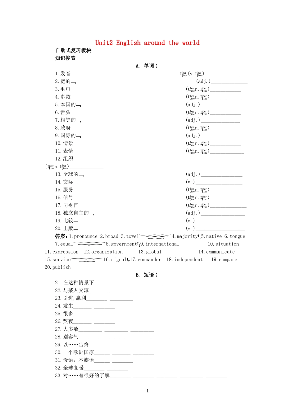 English around the World学案5 新人教版必修1(1).doc_第1页