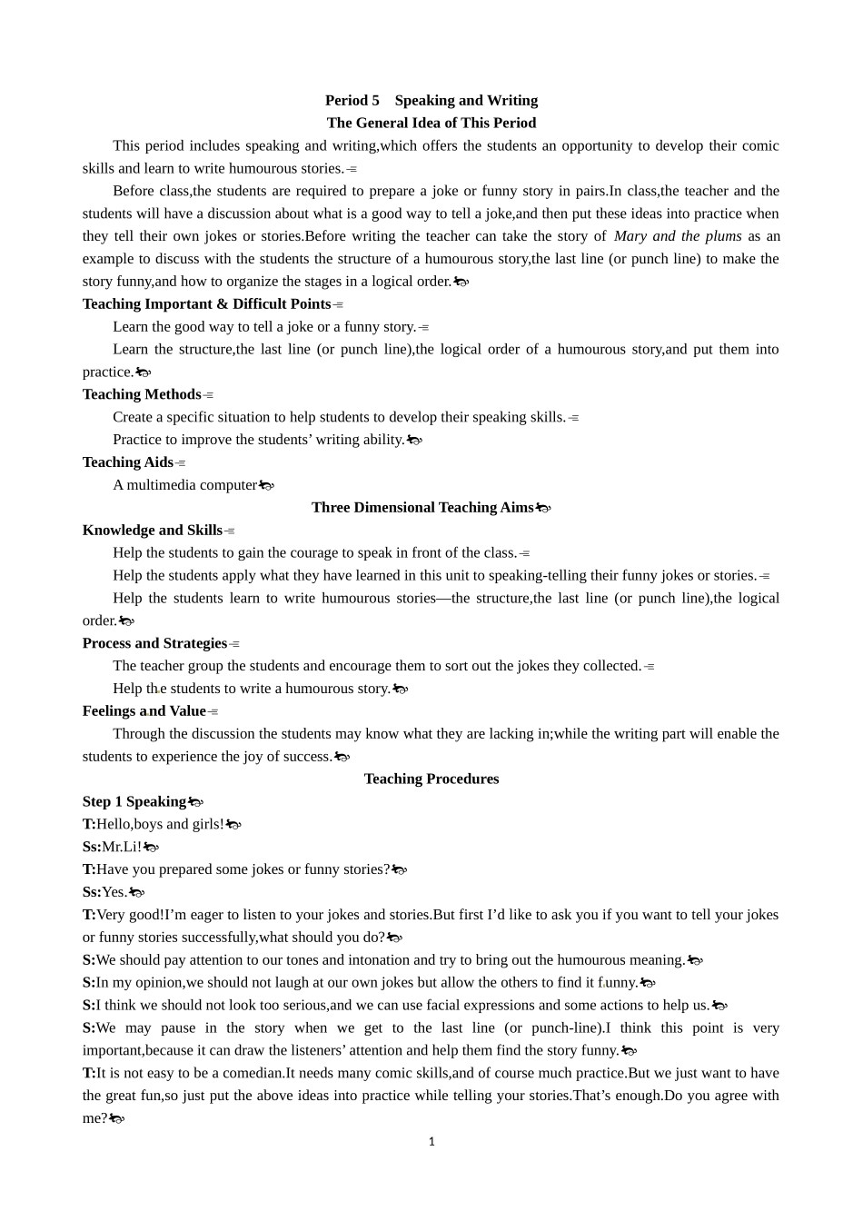 Unit 3 A taste of English humour Period 5 Speaking and Writing 优秀教案（人教版必修4）.doc_第1页