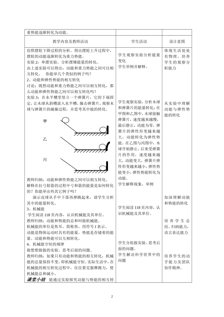 初中物理教案-人教版-九年级-15.5 机械能及其转化.doc_第2页