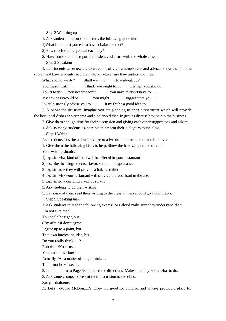 必修三Unit 2　Healthy eating Period 6　Using language Speaking and writing.doc_第2页