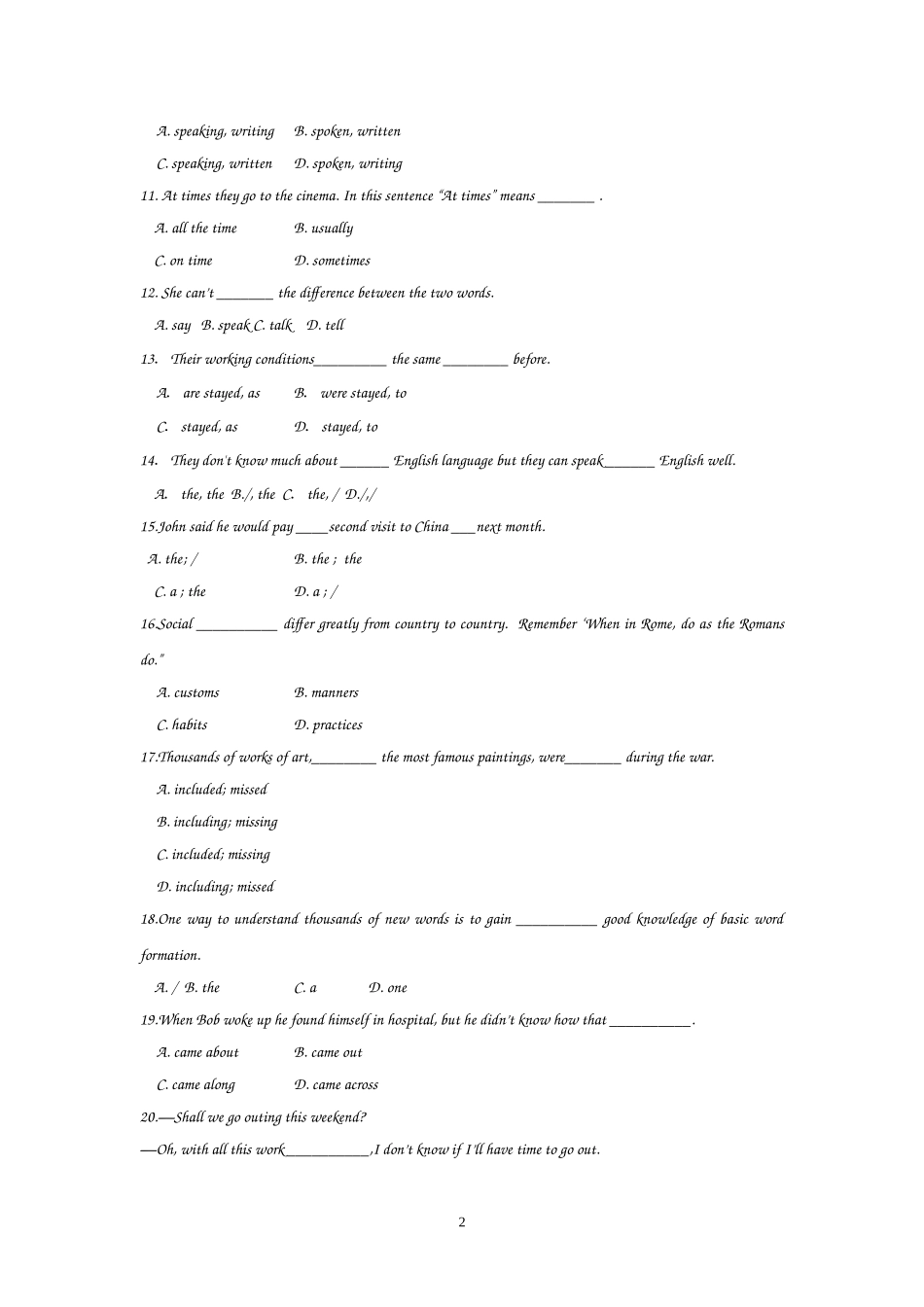 高中英语：Unit 2 English around the world 单元综合评估测试（新人教必修1）.doc_第2页