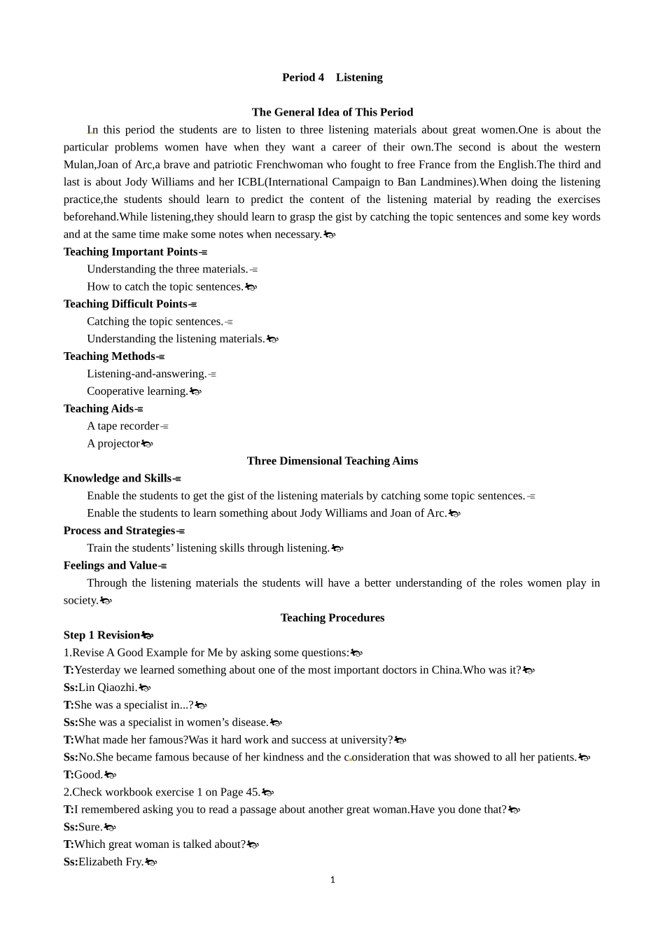 Unit 1 Women of achievement Period 4 Listening 优秀教案（人教版必修4）.doc_第1页