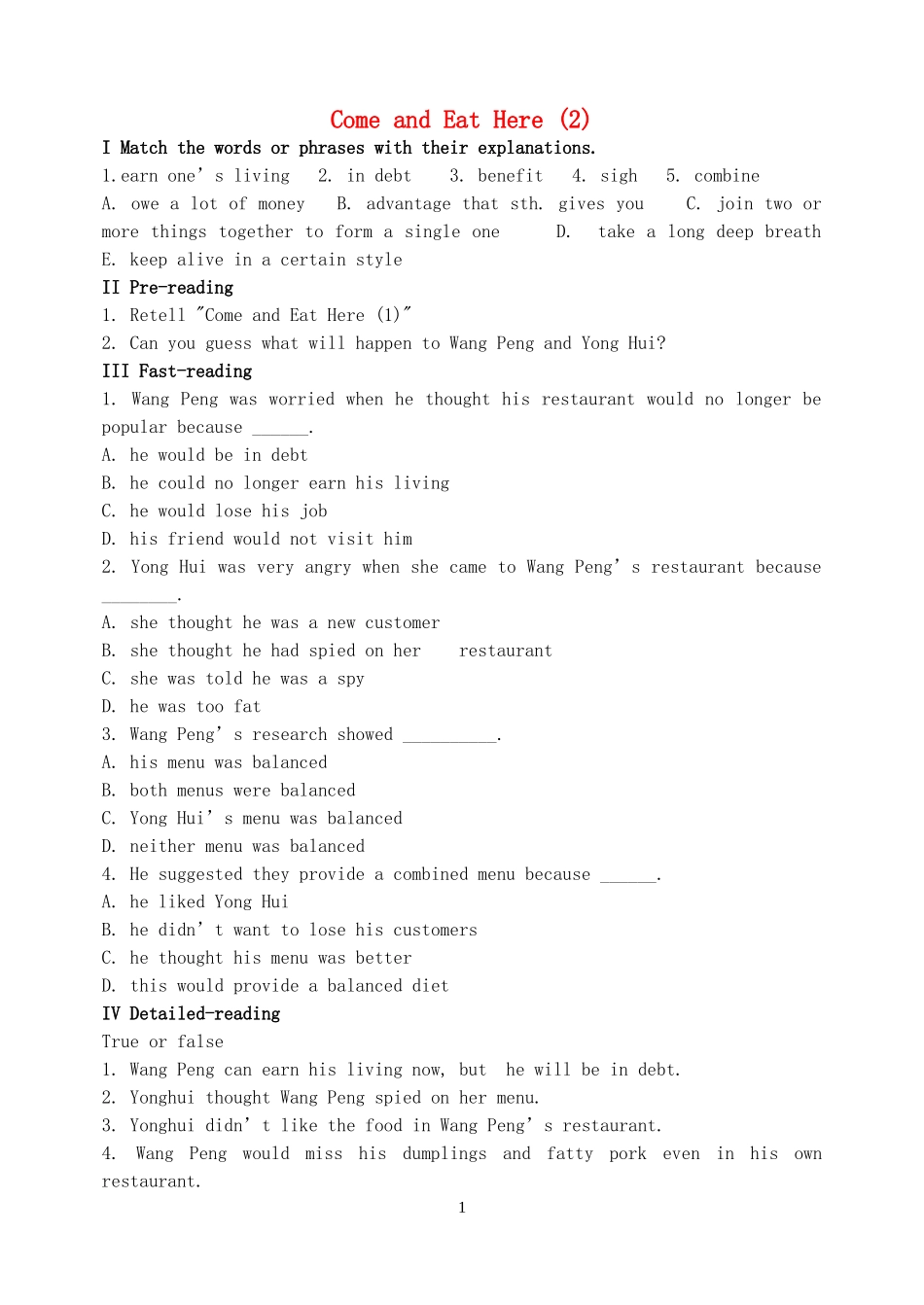 Unit 2 Healthy eating学案 新人教版必修3.doc_第1页