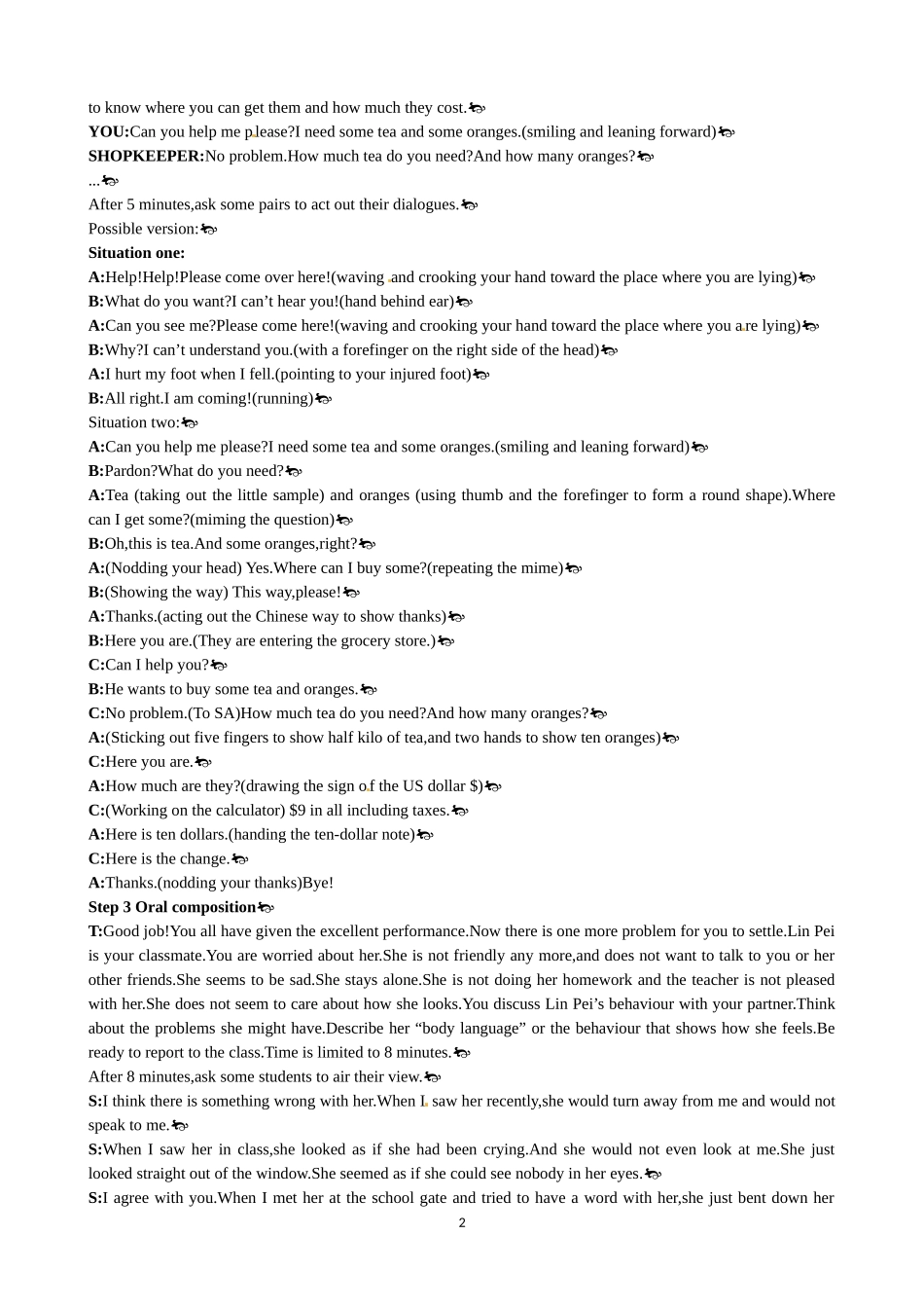 Unit 4 Body languange Period 5 Speaking and Writing 优秀教案（人教版必修4）.doc_第2页