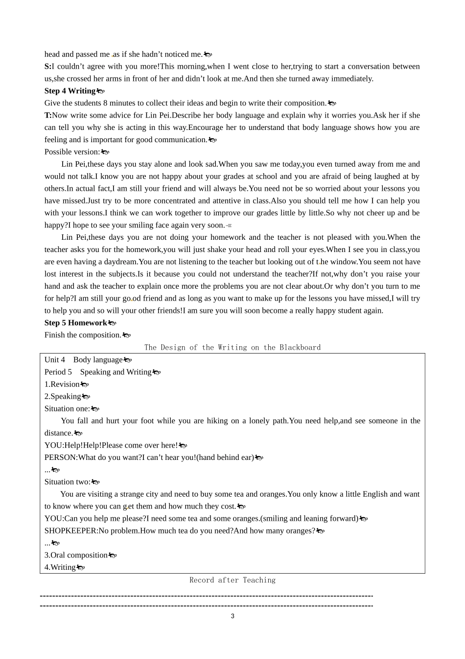 Unit 4 Body languange Period 5 Speaking and Writing 优秀教案（人教版必修4）.doc_第3页