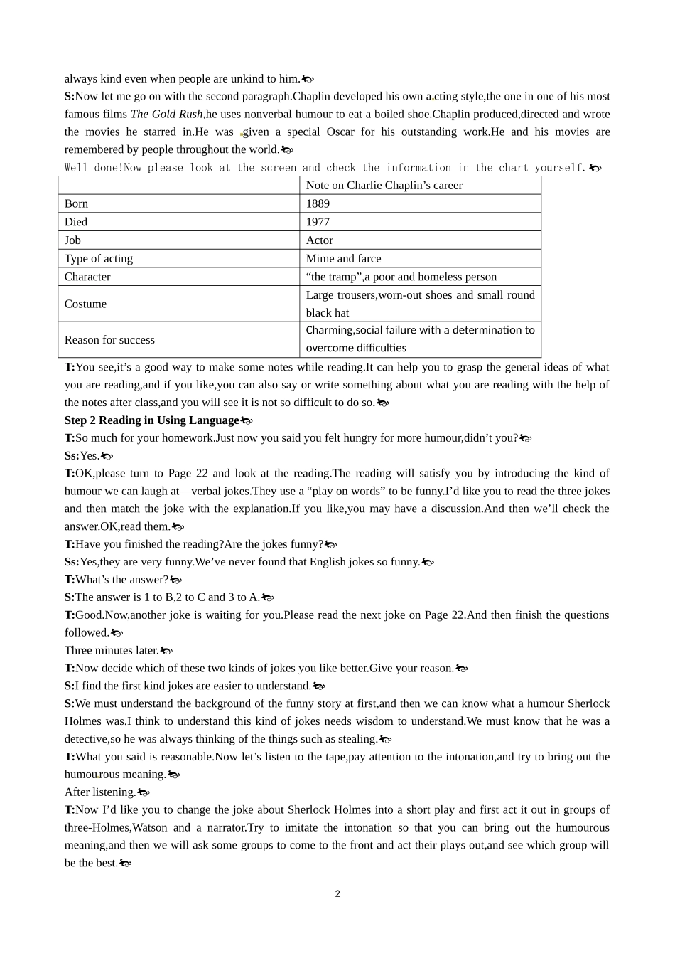 Unit 3 A taste of English humour Period 3 Extensive Reading 优秀教案（人教版必修4）.doc_第2页