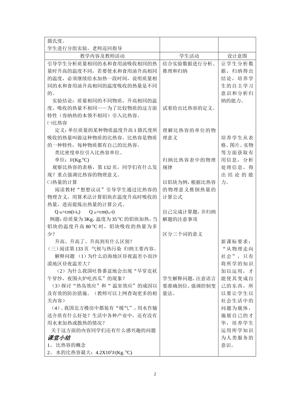 初中物理教案-人教版-九年级-16.3 比热容.doc_第2页