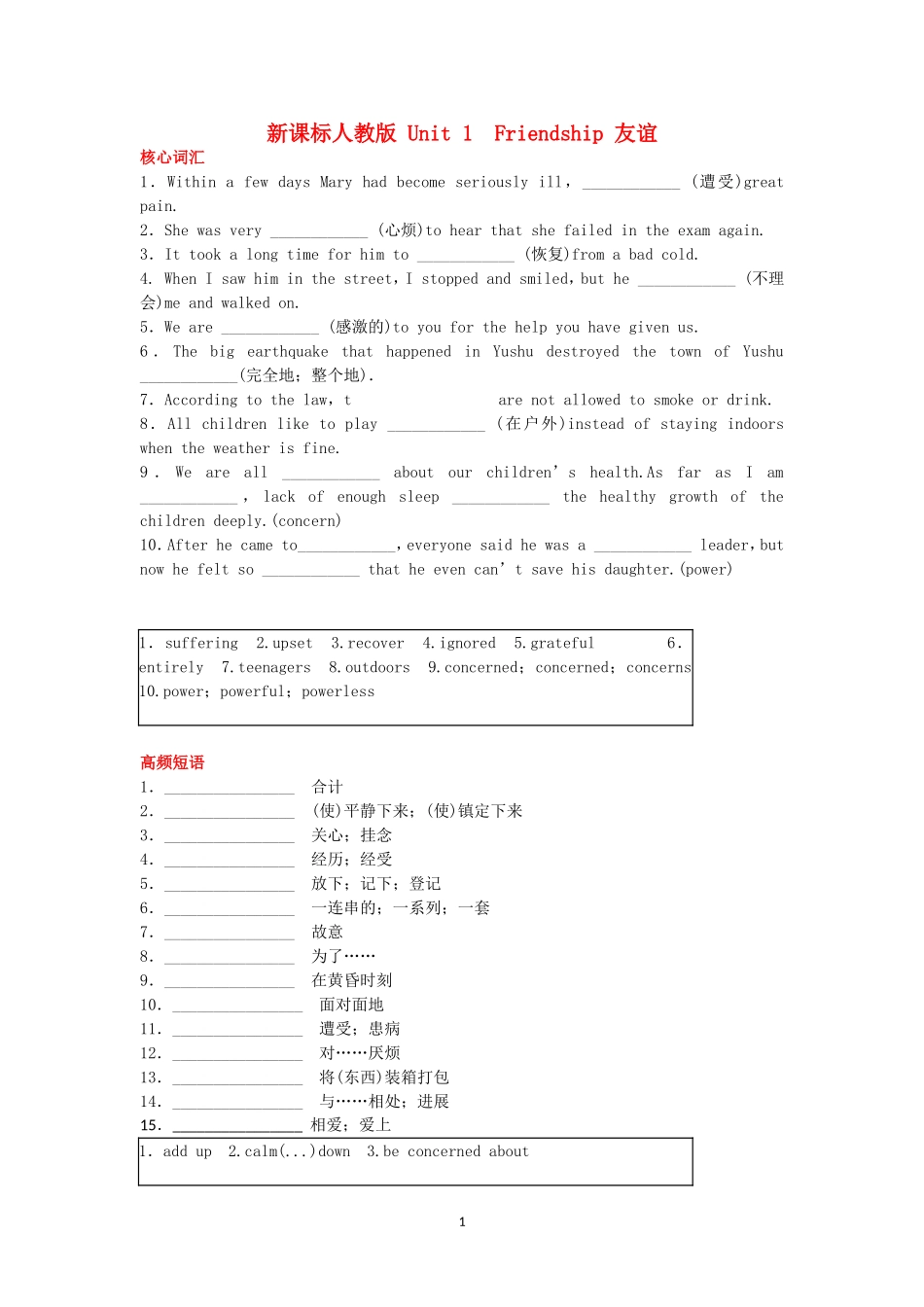 Unit 1 Friendship 新人教版必修1(1).doc_第1页