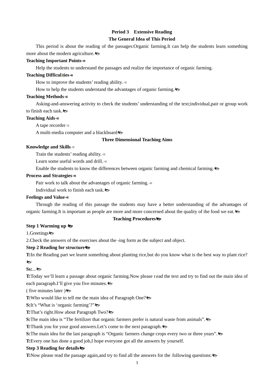 Unit 2 Working the land Period 3 Extensive Reading 优秀教案（人教版必修4）.doc_第1页