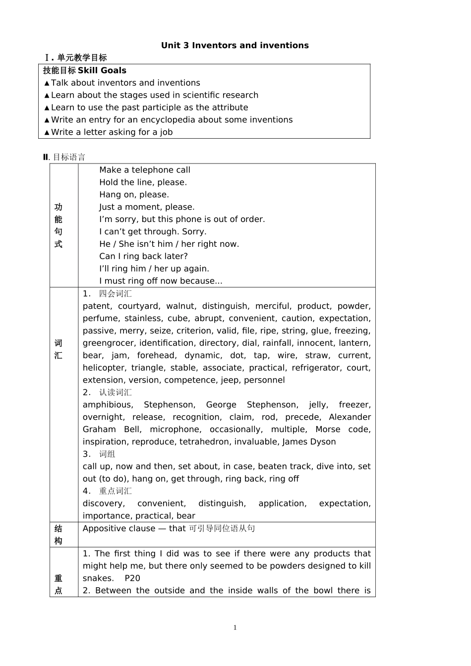 Unit 3 Inventors and inventions-单元教案.doc_第1页