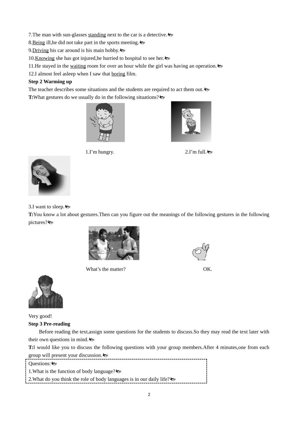 Unit 4 Body languange Period 3 Extensive Reading 优秀教案（人教版必修4）.doc_第2页