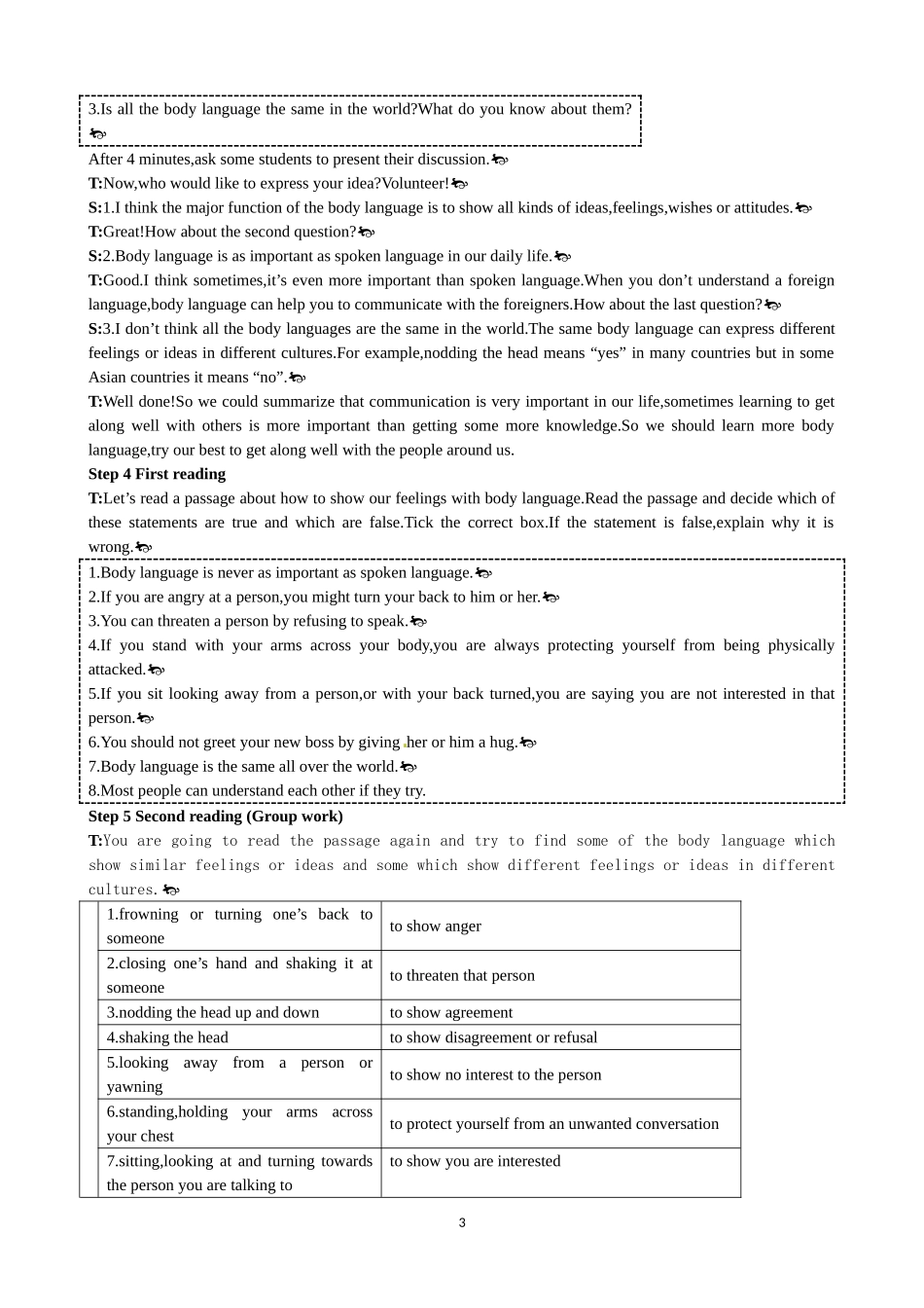 Unit 4 Body languange Period 3 Extensive Reading 优秀教案（人教版必修4）.doc_第3页
