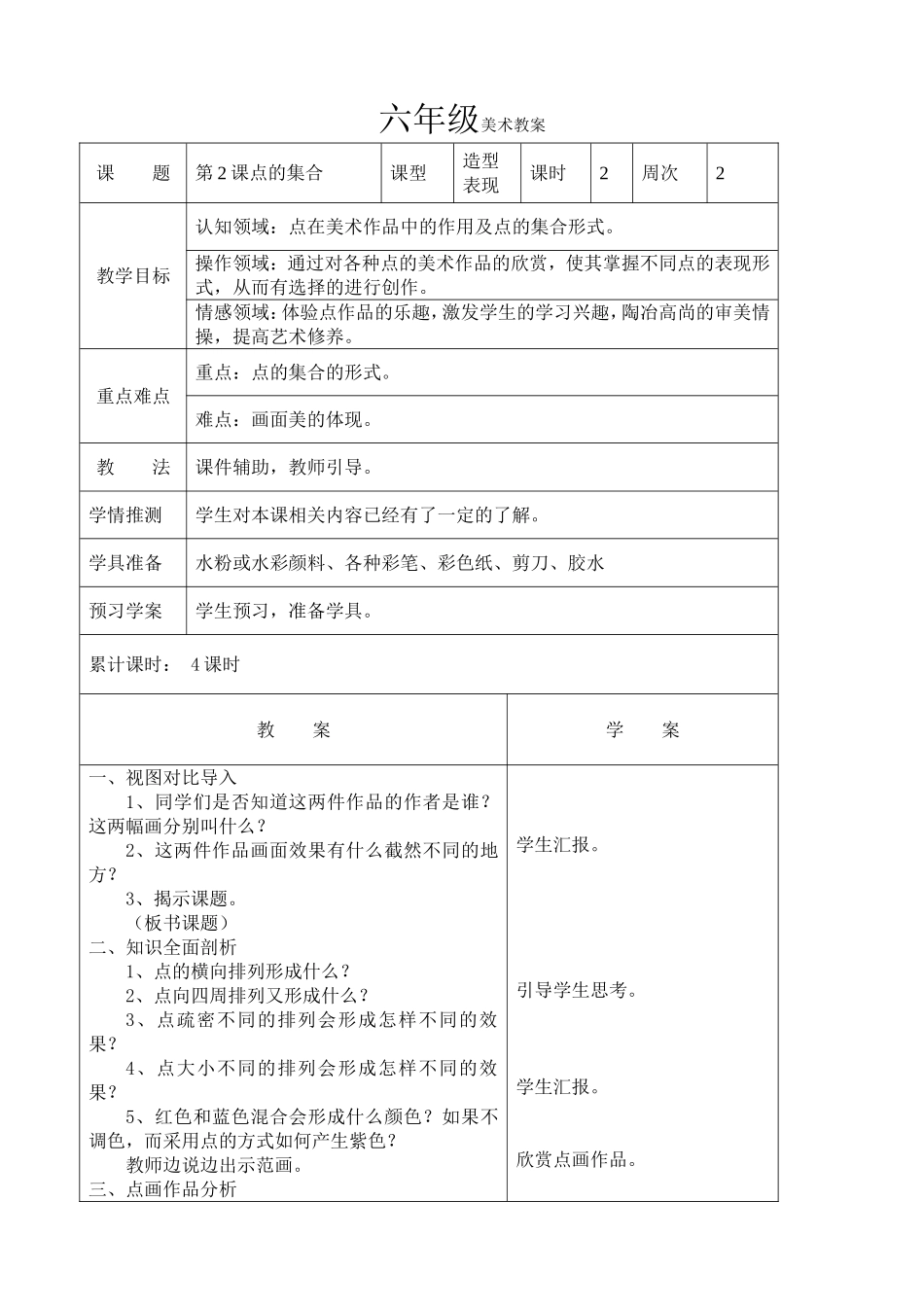 人教小学美术六上《第2课点的集合》wrod教案.doc_第1页
