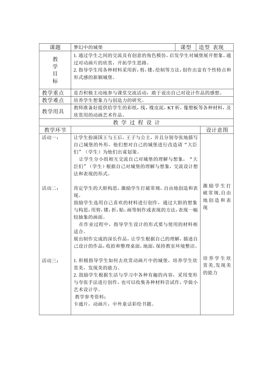 人教小学美术三上《第14课梦幻中的城堡》word教案 (5).doc_第1页
