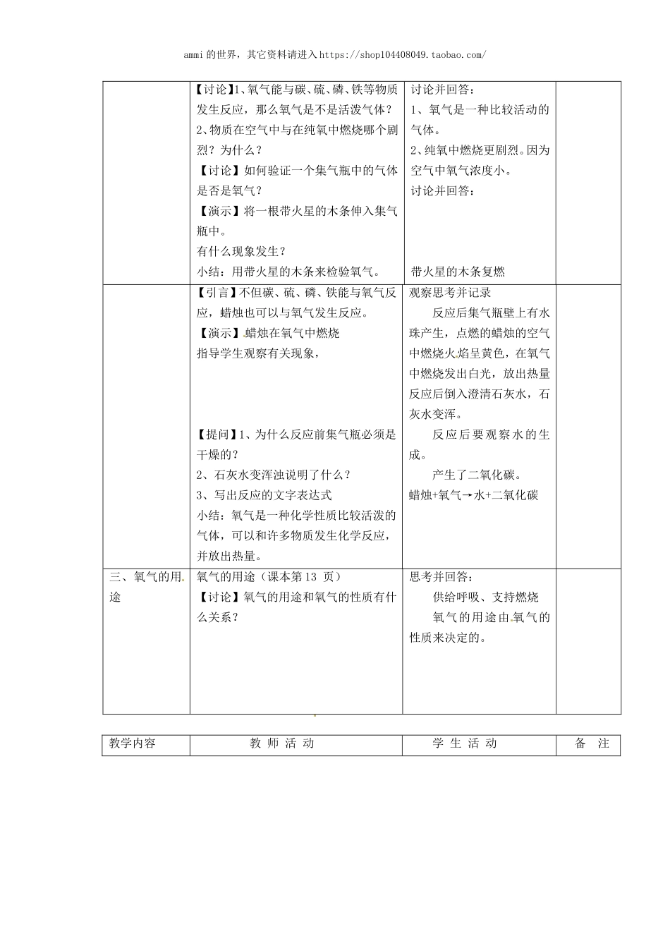 沪教初中化学九上《2第1节 性质活泼的氧气》word教案 (8).doc_第3页