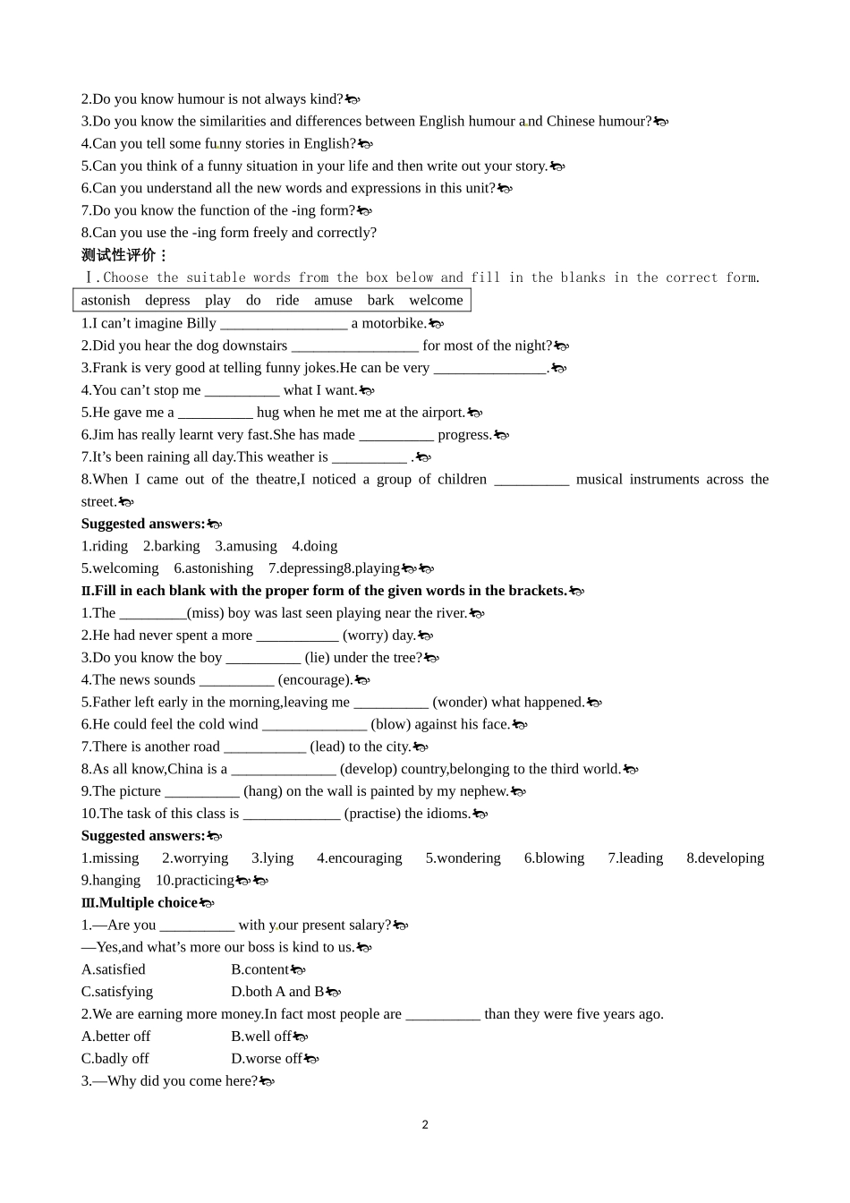 Unit 3 A taste of English humour Period 6 Assessment 优秀教案（人教版必修4）.doc_第2页