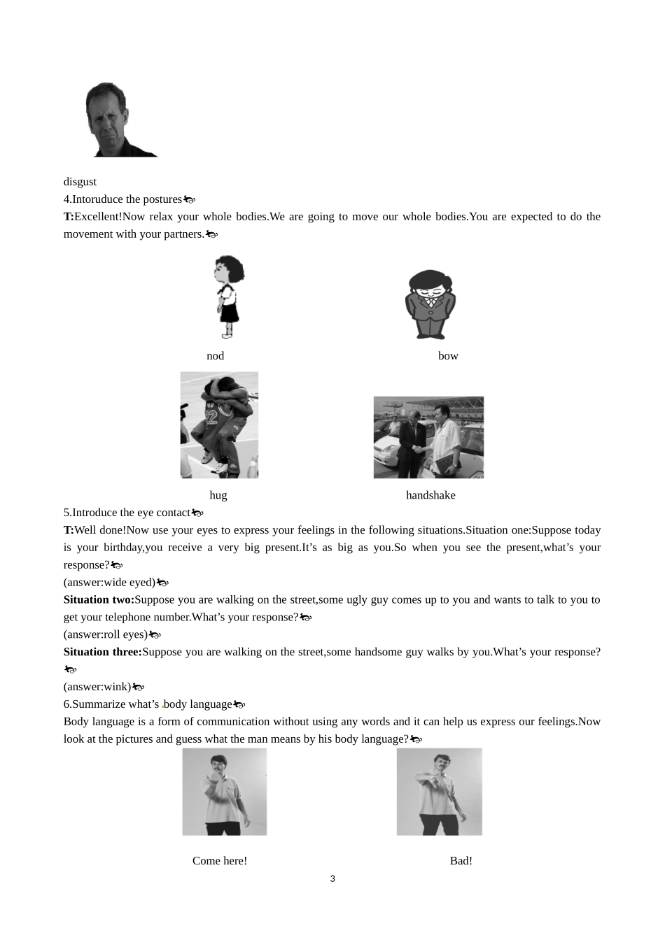 Unit 4 Body languange Period 1 Reading 优秀教案（人教版必修4）.doc_第3页