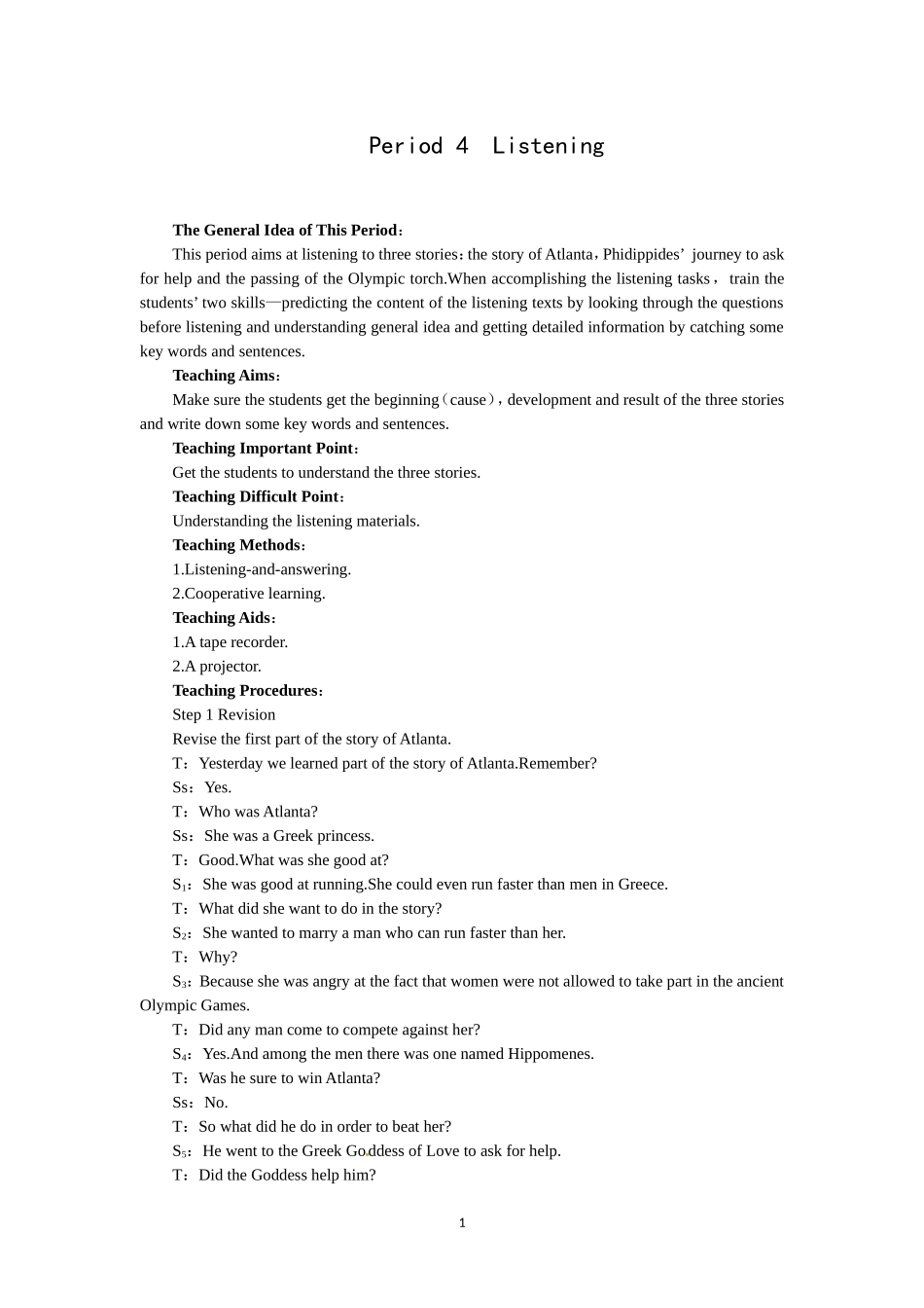 必修二（Unit2 The Olympic Games--Period4 Listening）.doc_第1页