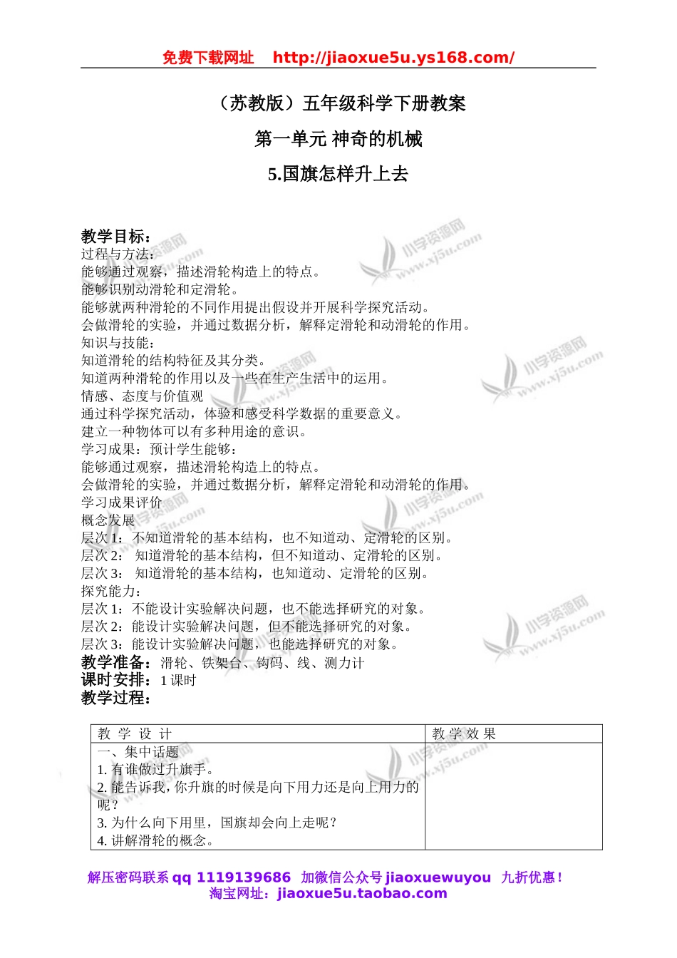苏教小学科学五下《1.5．国旗怎样升上去》word教案(4).doc_第1页