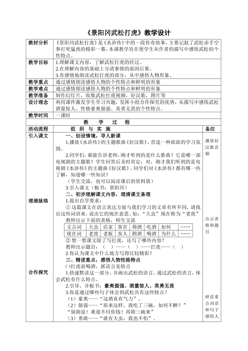 《景阳冈武松打虎》教学设计.doc_第1页