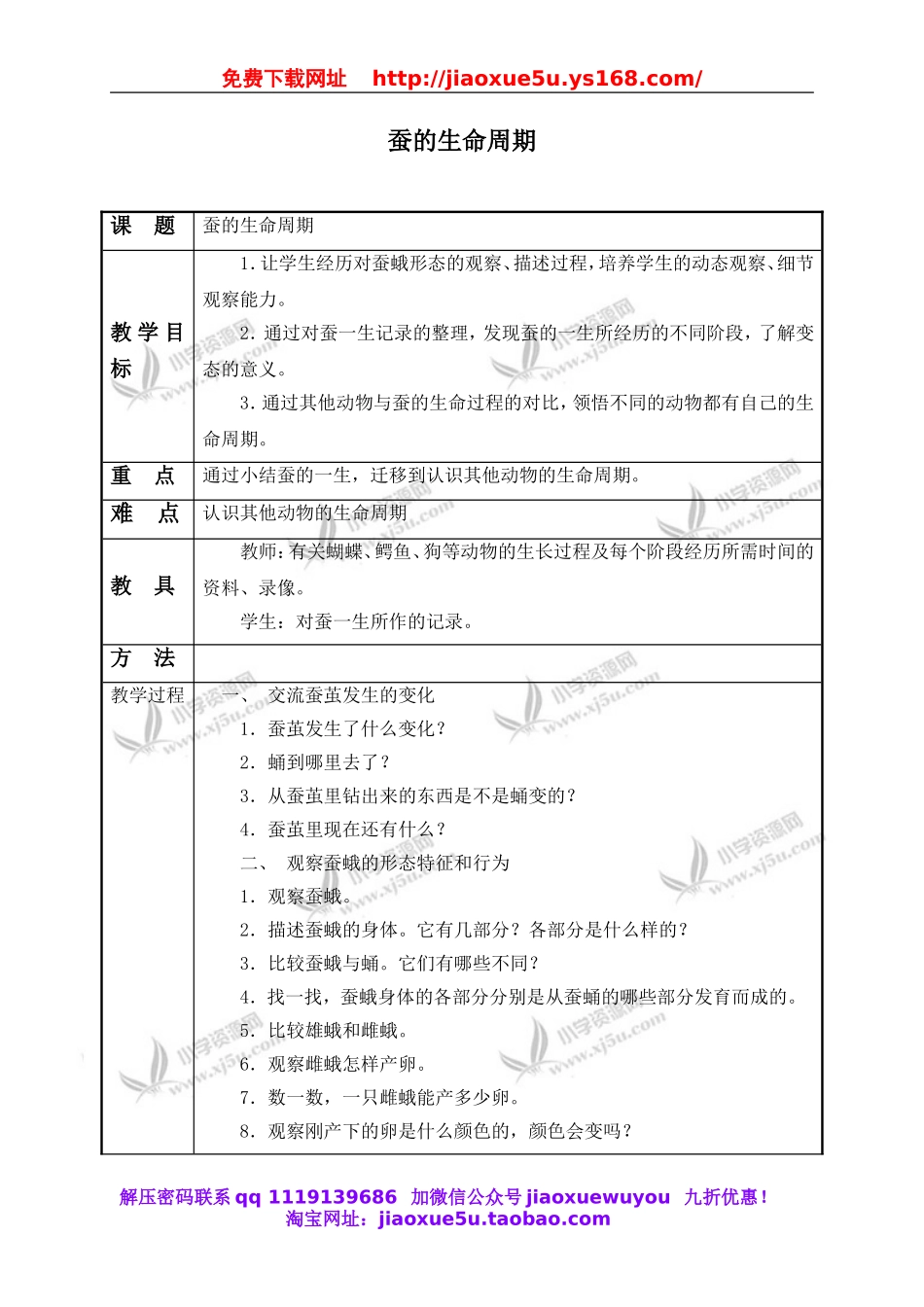 教科小学科学三下《2.5.蚕的生命周期》word教案(4).doc_第1页
